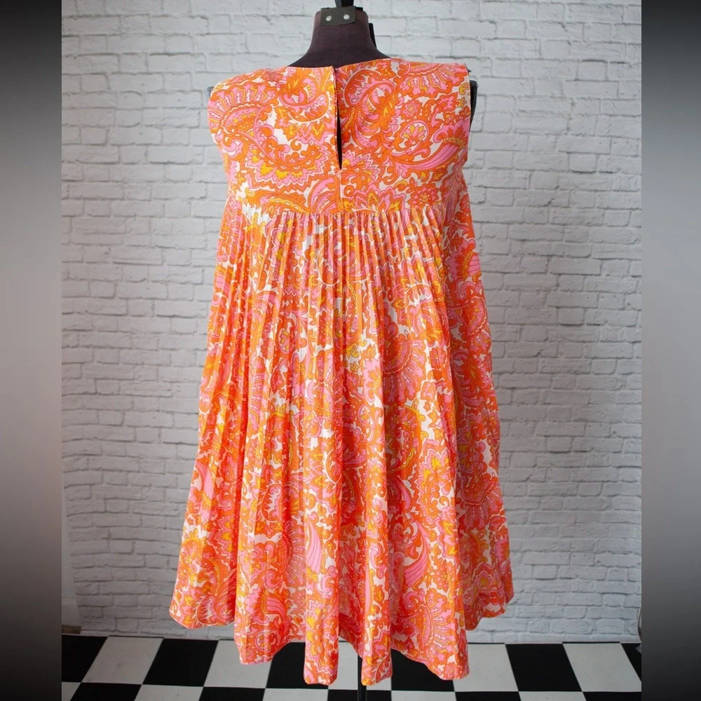 Vintage 60s 70s Paisley Pleated Dress - Picture 7 of 7